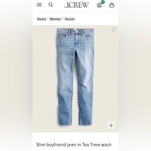 J. Crew Slim Boyfriend Jean Style #AT847 in tea time wash